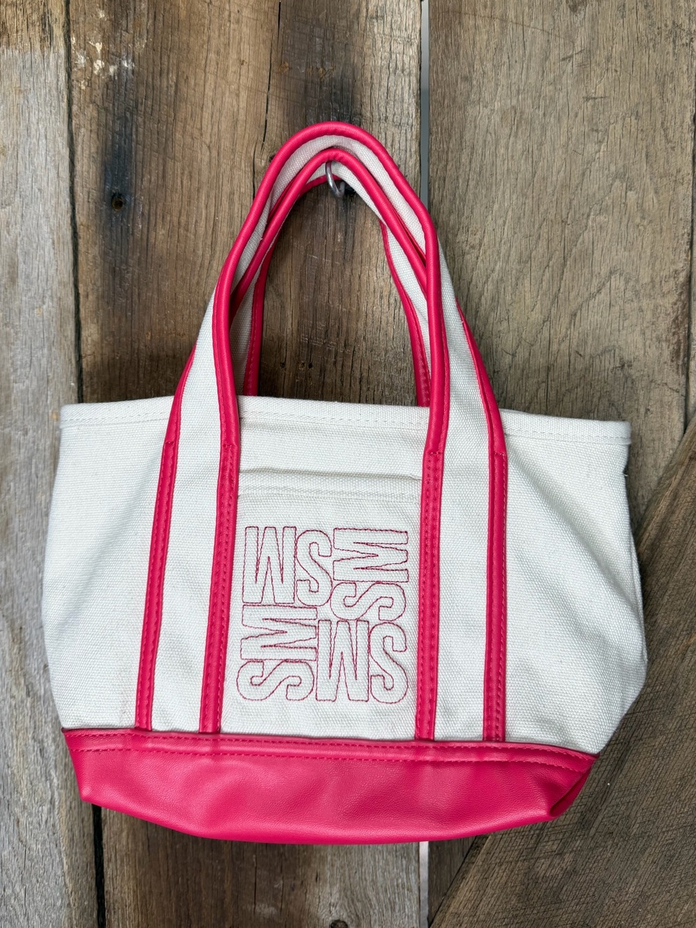 Steve Madden Canvas Bruiser 2 Berry Small Tote + Coral Pink Leather Strap